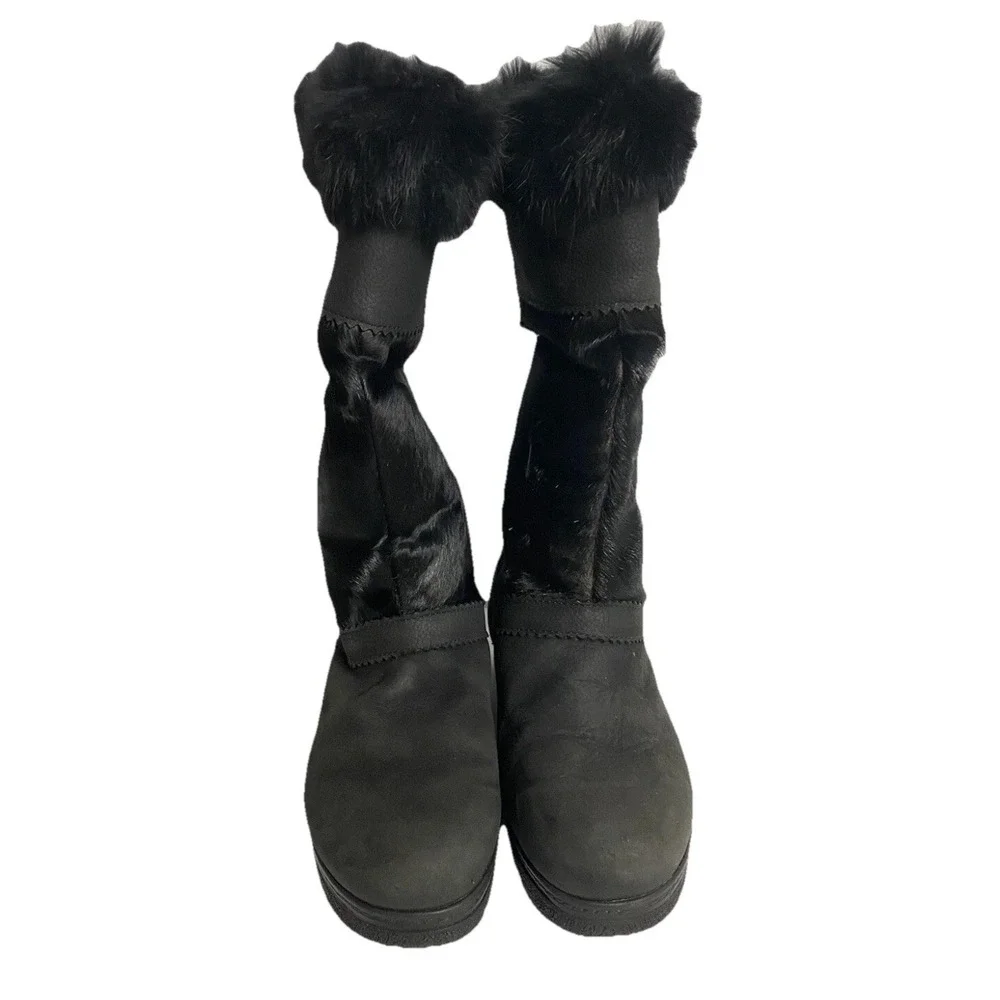 Sorel Vintage Boots Womens 6.5 Black Calf Hair Fur‎ Trim Canada Kaufman 90s